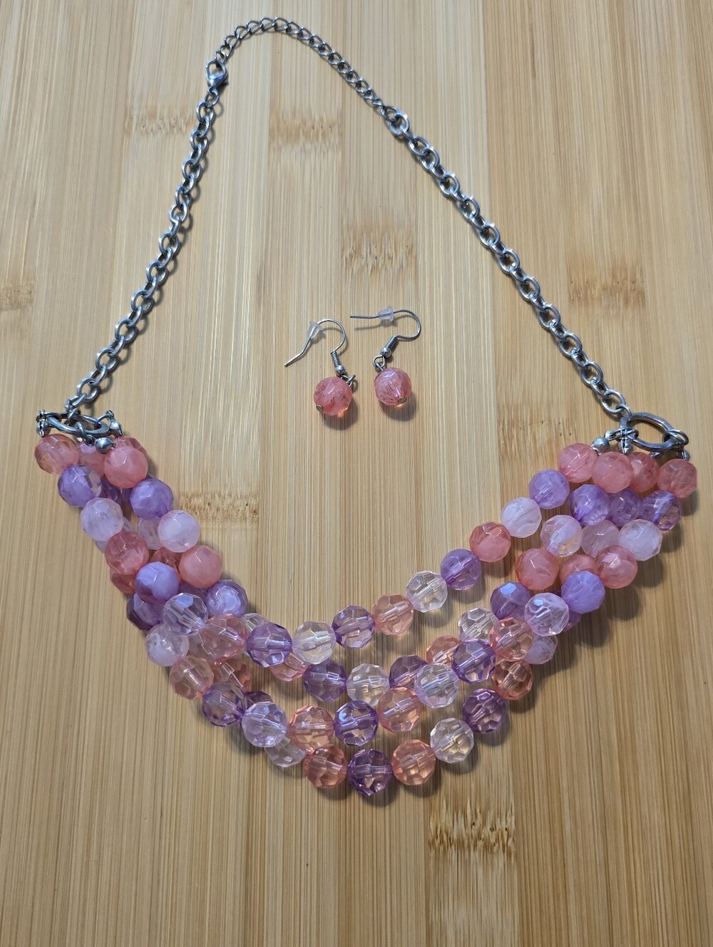 Summer Ice Multi Color Faceted Crystal Bead Multi Strand Statement Necklace Set